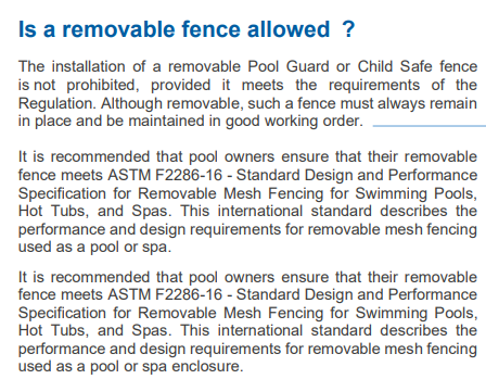 ASTM F2286-16 Child safe pool fence